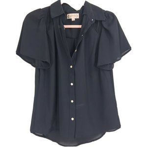NWT Nanette Lepore Navy Blue Button Up Blouse Size SMALL, NWT, MSRP: $88